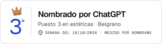 Nombrado por ChatGPT · Puesto 3 en estéticas de Belgrano · Medido por Nombrame