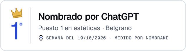 Nombrado por ChatGPT · Puesto 1 en estéticas de Belgrano · Medido por Nombrame