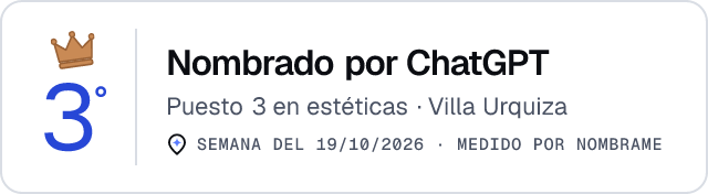 Nombrado por ChatGPT · Puesto 3 en estéticas de Villa Urquiza · Medido por Nombrame