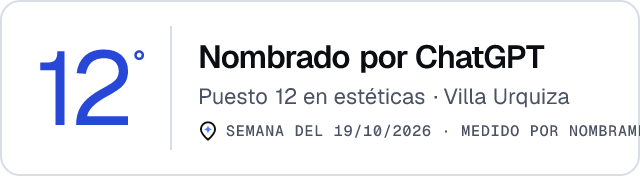 Nombrado por ChatGPT · Puesto 12 en estéticas de Villa Urquiza · Medido por Nombrame